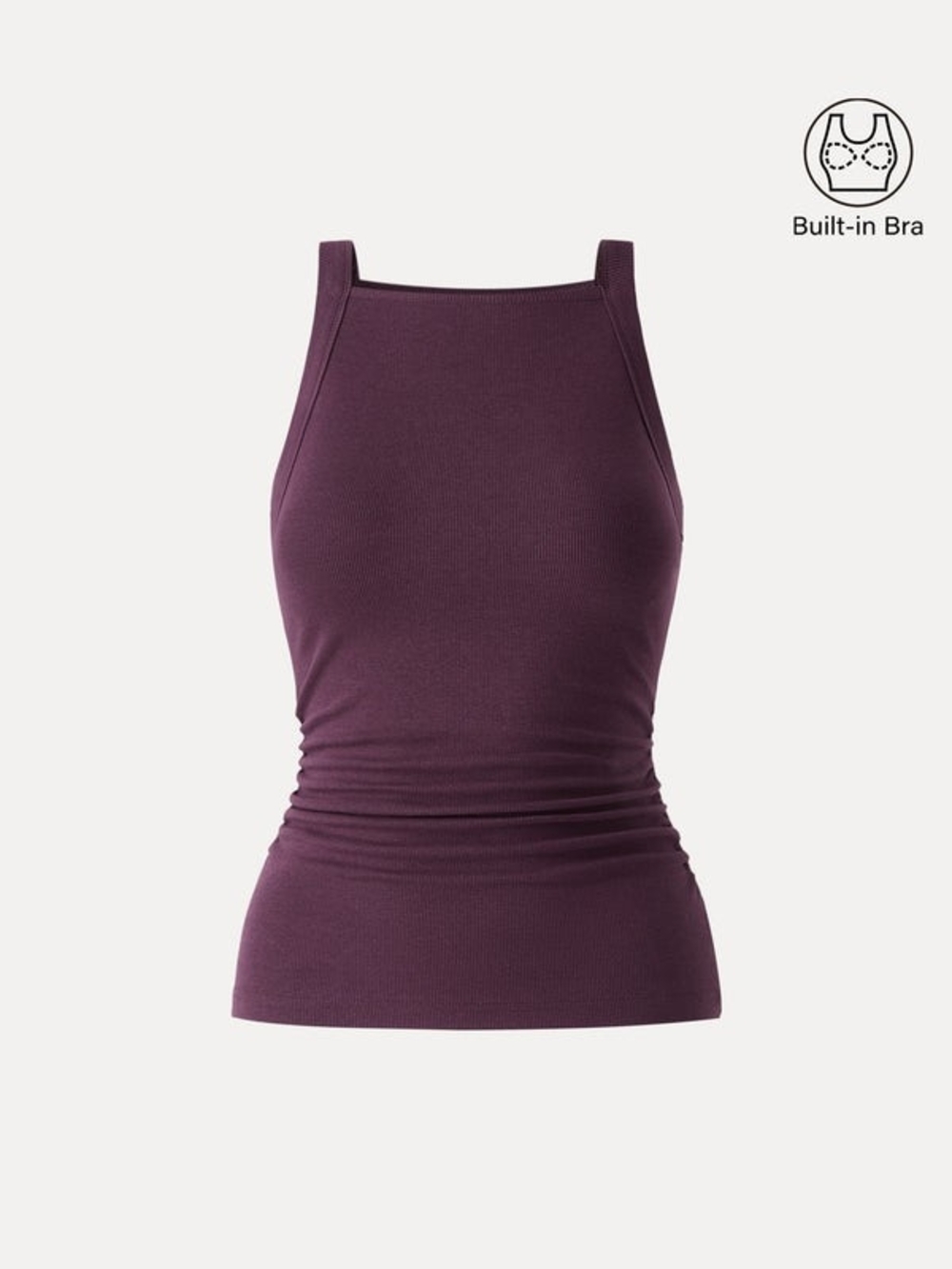 OGL Plantive Chic Square Neck Ruched Rib Bra Tank Deep Fig